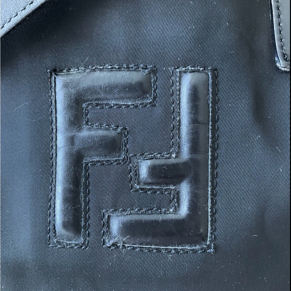 FENDI Shoulder Bag Black Tote Bag Nylon Leather Logo Ties - Picture 5 of 14